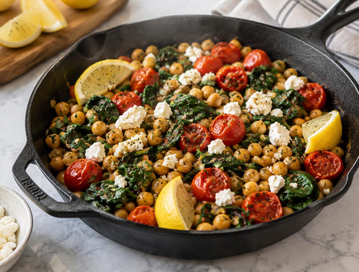 Lemon-Garlic Chickpea & Spinach Skillet