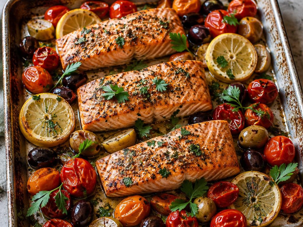 Lemon Herb Salmon with Tomatoes & Olives