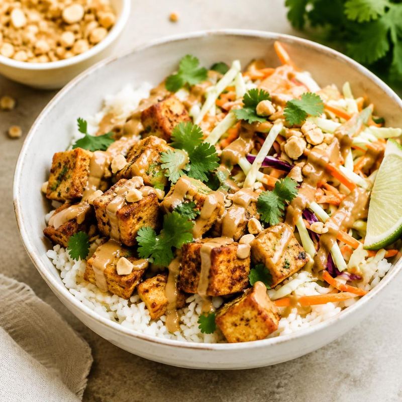Crispy Tofu & Peanut-Lime Slaw Bowls