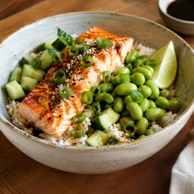 Salmon Rice Bowls with Crunchy Cucumber
